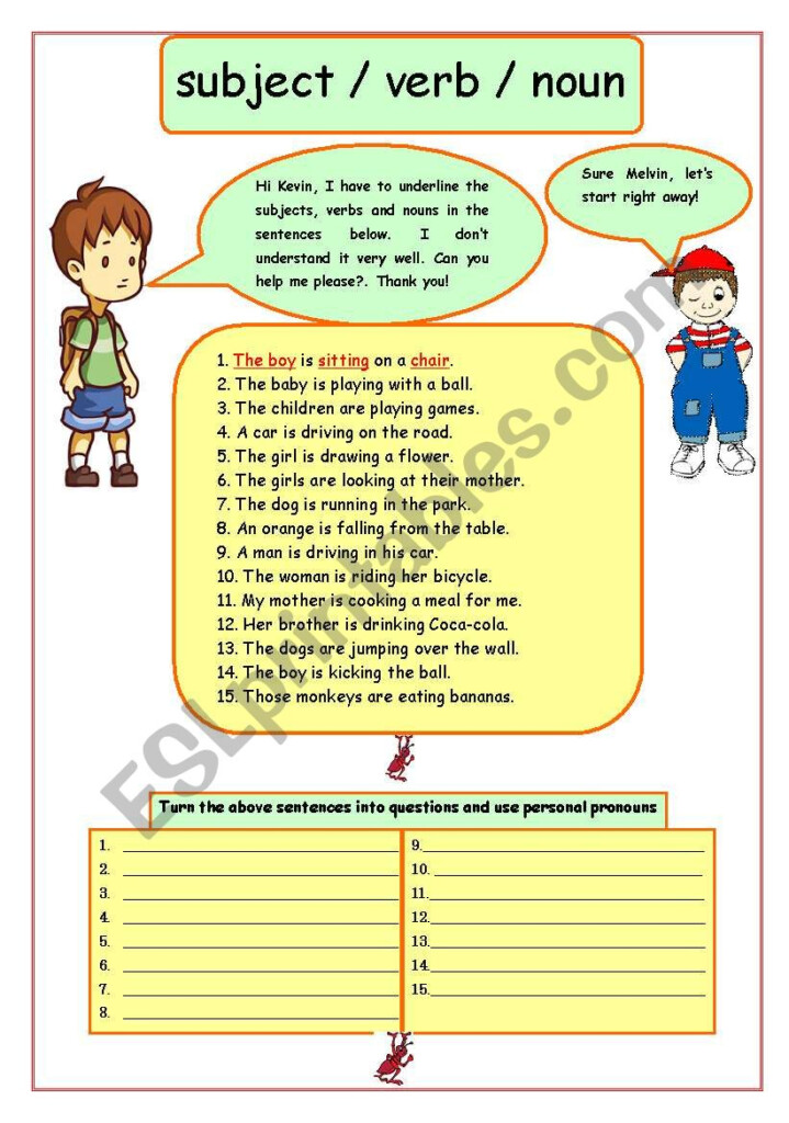 Noun As Subject Worksheet - Nouns As Subject Worksheets