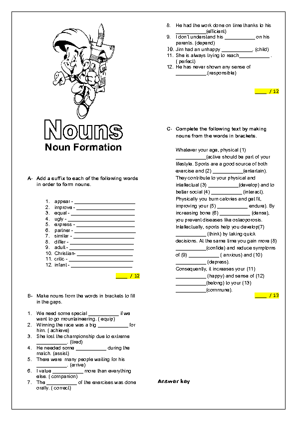 Noun Formation Intermediate Worksheet - Noun Formation Worksheets