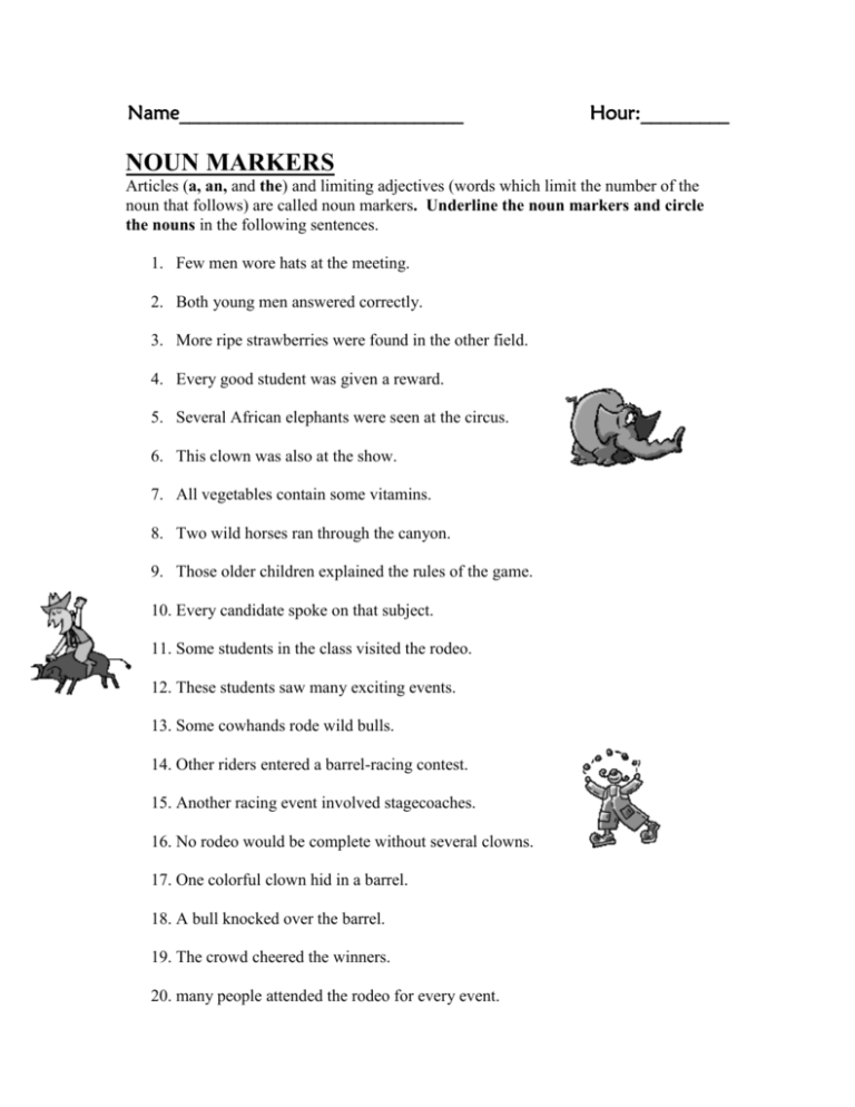 NOUN MARKERS - Noun Markers Worksheet For Grade 3