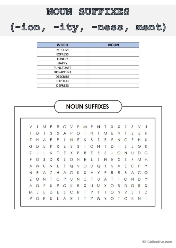 NOUN SUFFIXES English ESL Worksheets Pdf Doc - Noun Suffixes Worksheet