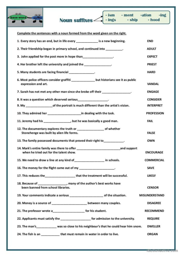 Noun Suffixes General Gramma English ESL Worksheets Pdf Doc - Noun Suffixes Worksheet