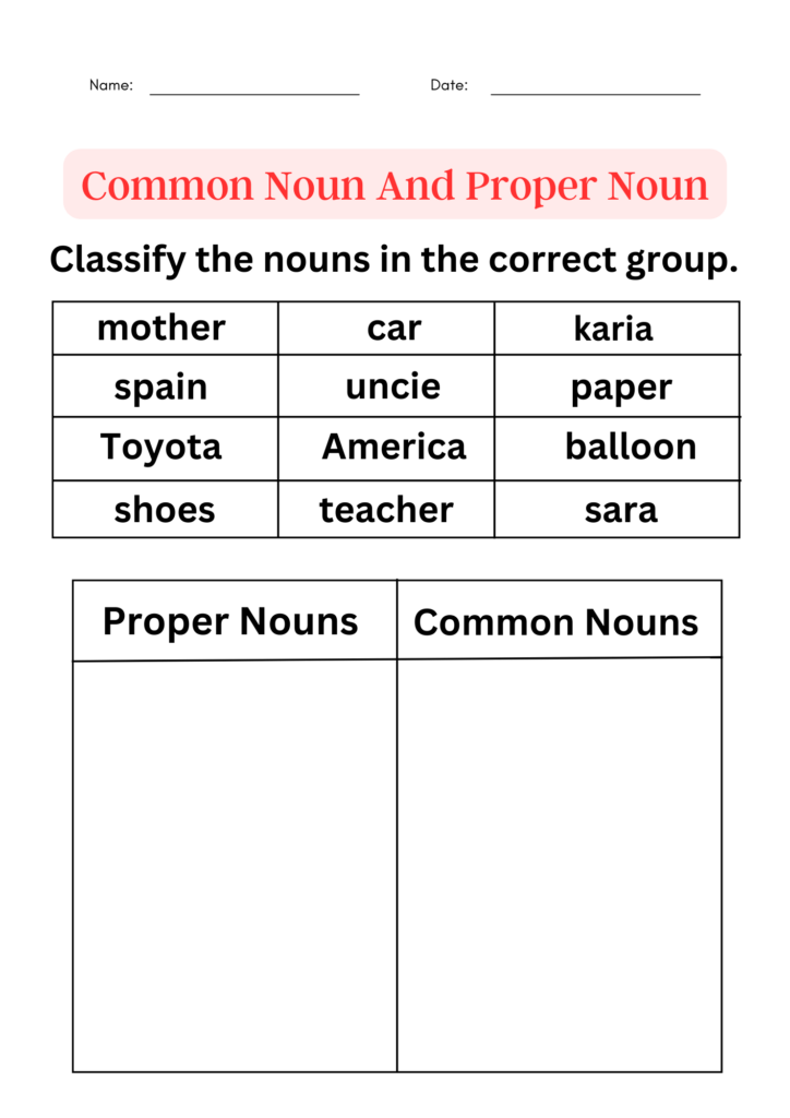 Nouns Common Nouns And Proper Nouns Worksheets For Grade 1 2 3  - Common And Proper Noun Worksheets For Grade 1