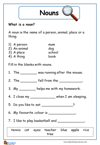 Nouns English Grammar Worksheet English Treasure Trove - Noun Grammar Worksheet