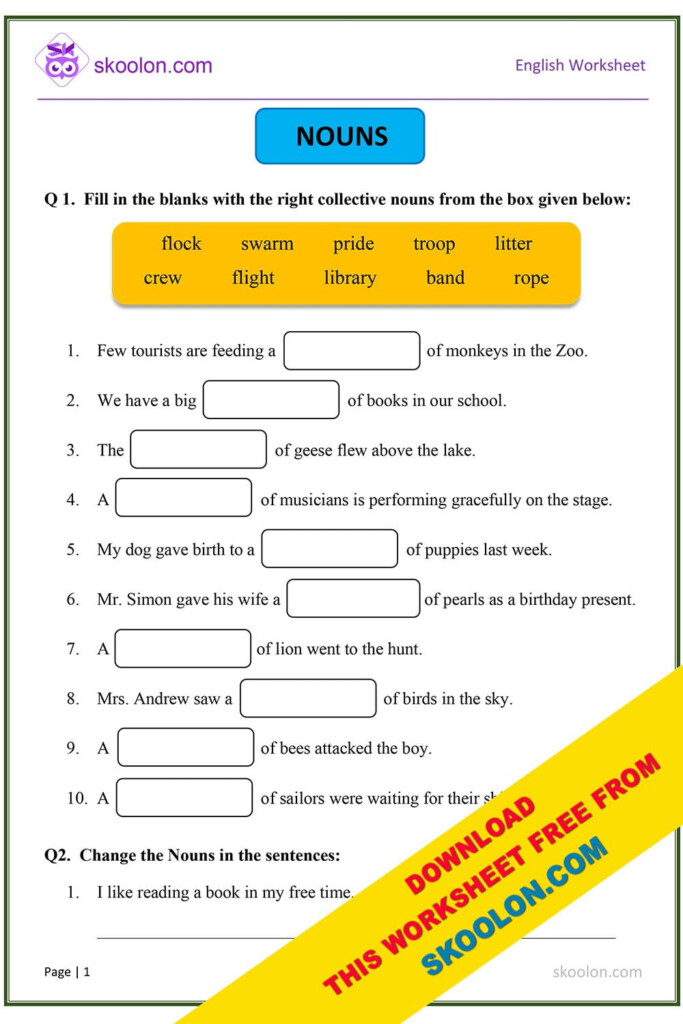 Nouns Worksheet With Answers Skoolon - 1.1 A Plus A Quotation Nouns Answer Key Worksheet