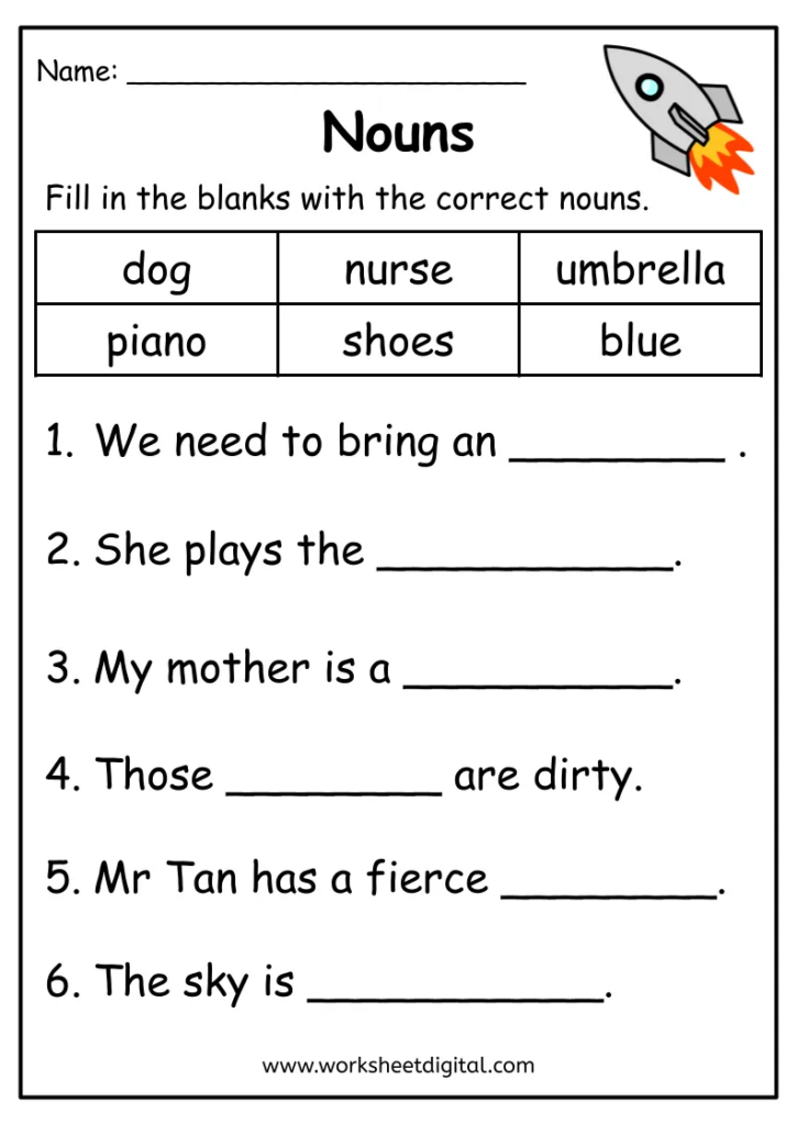 Nouns Worksheet Worksheet Digital - Nouns Fill In The Blanks Worksheet