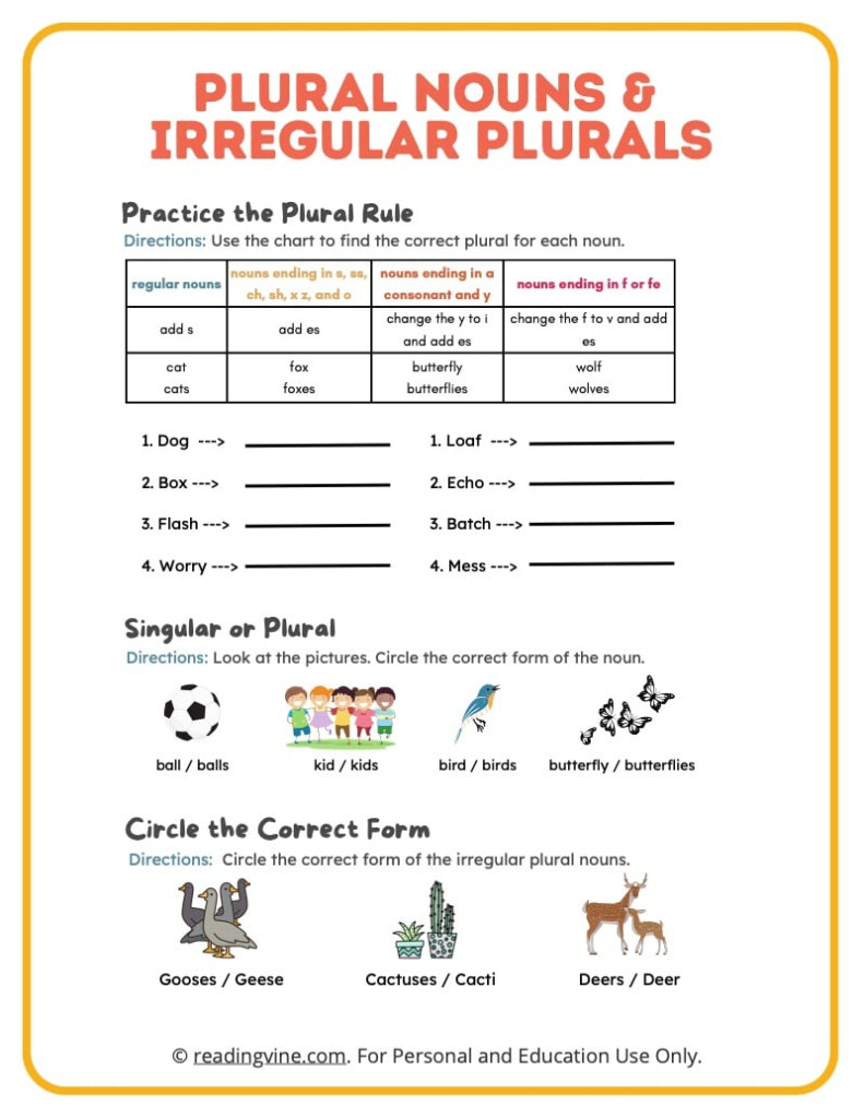 Plural Irregular Plural Nouns Worksheets ReadingVine - Irregular Plural Noun Worksheet