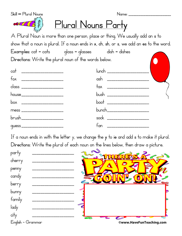 Plural Noun Party Worksheet By Teach Simple - Free Plural Nouns Worksheets For Elementary Age