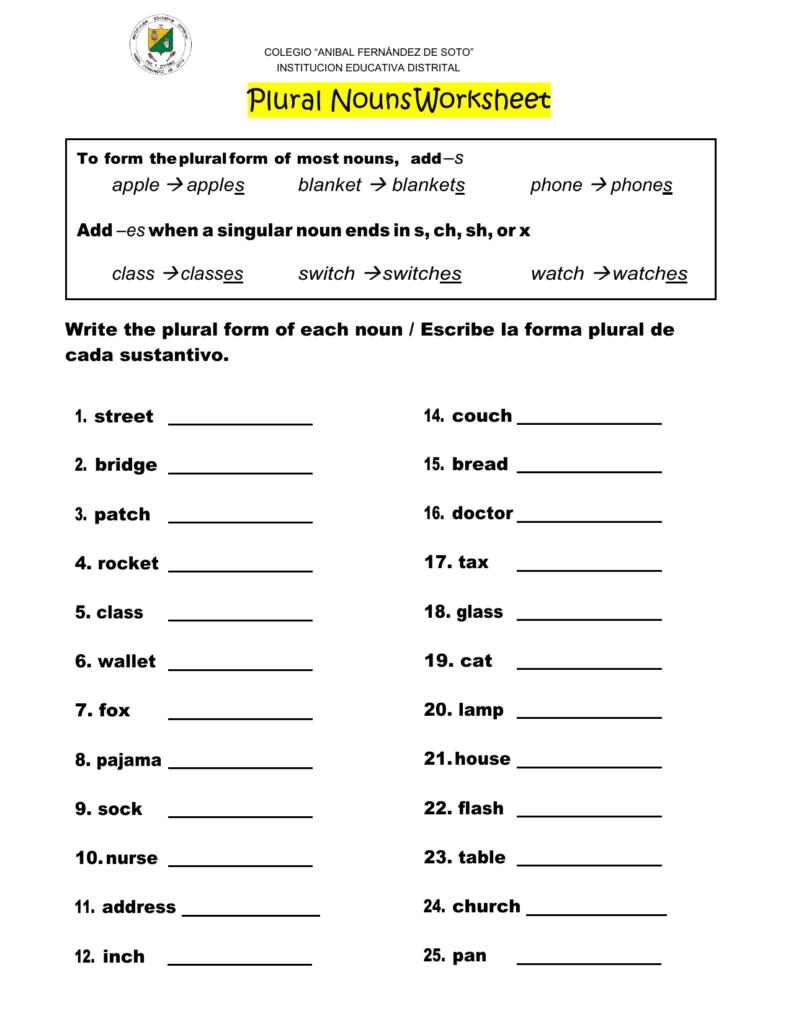 Pluralization Of Nouns Worksheets - Forming Plural Nouns Worksheet