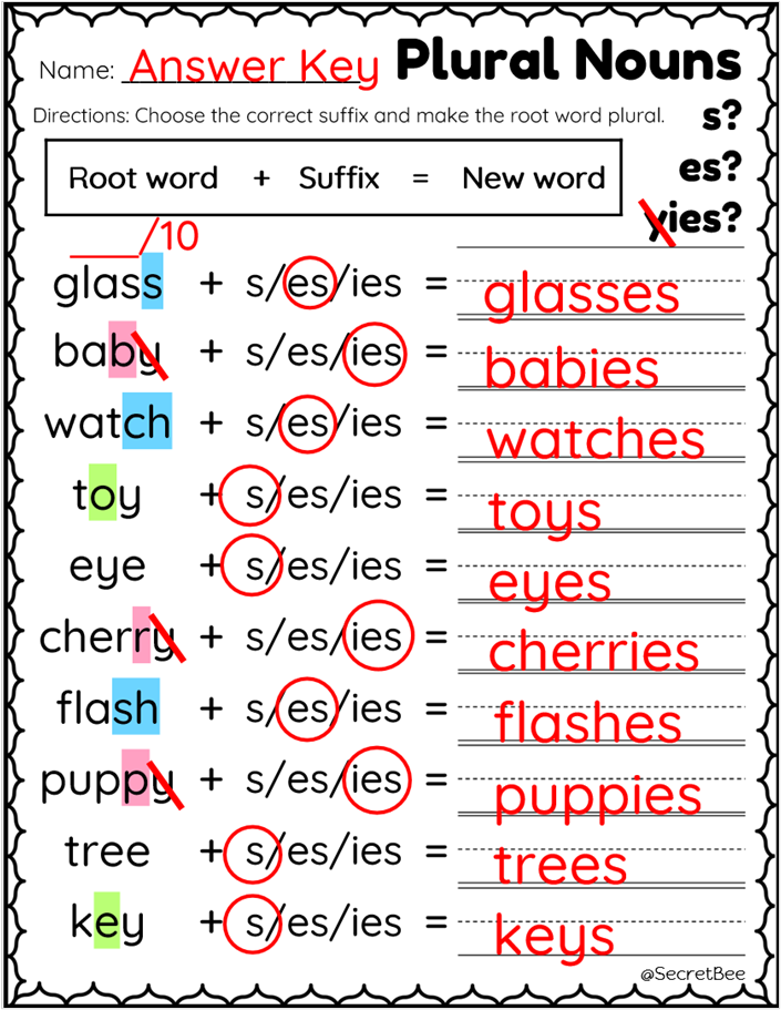 Plurals Add S Es Ies Mixed Plurals Plural Nouns Assessment Made  - Plural Nouns Worksheets With Answers