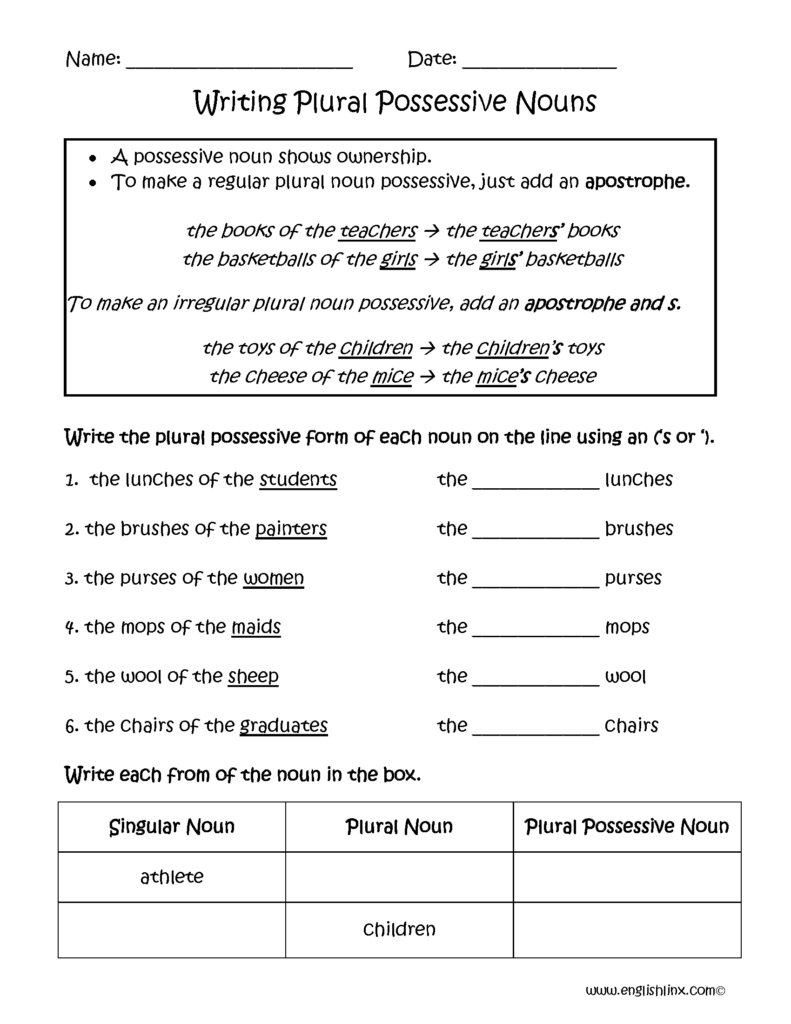 Possessive Nouns Worksheets With Answers - Possessive Nouns Worksheets With Answers