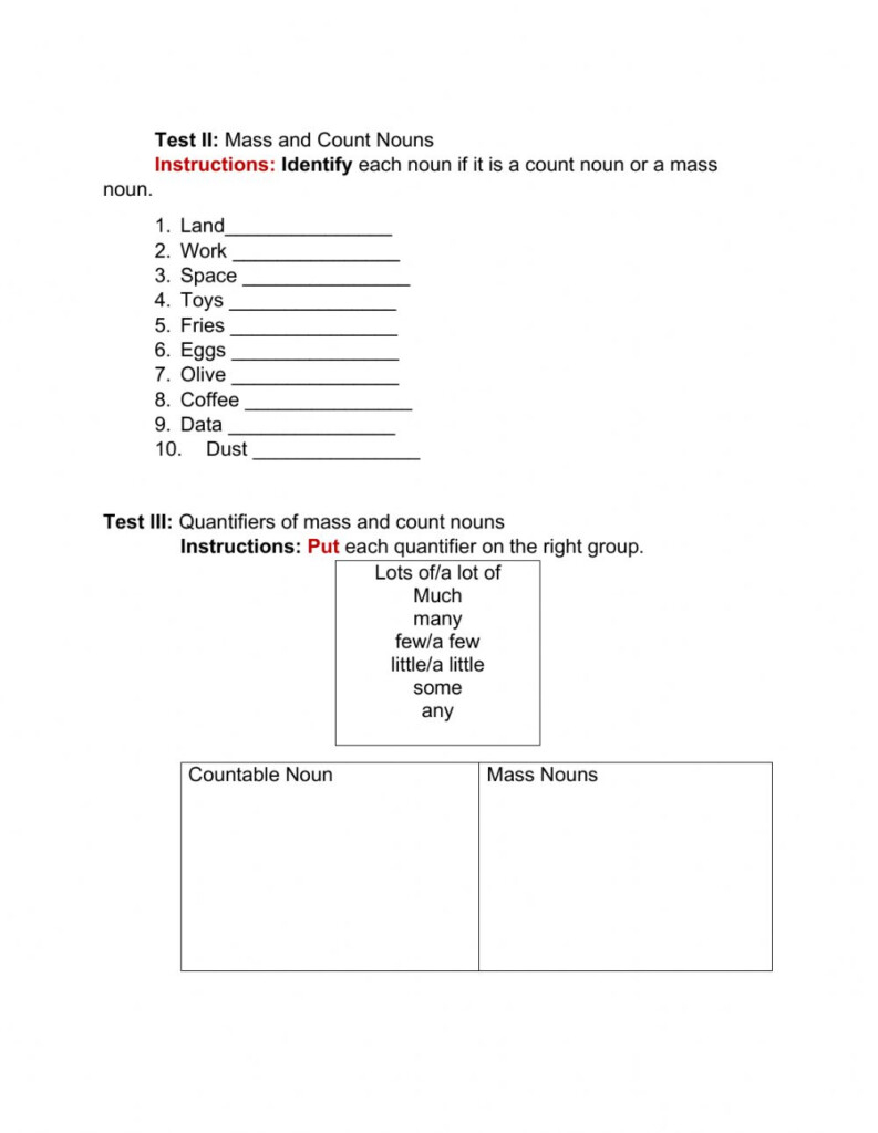 Quantifiers Of Mass And Count Nouns Worksheet CountingWorksheets - Mass Noun Quantifiers Worksheet