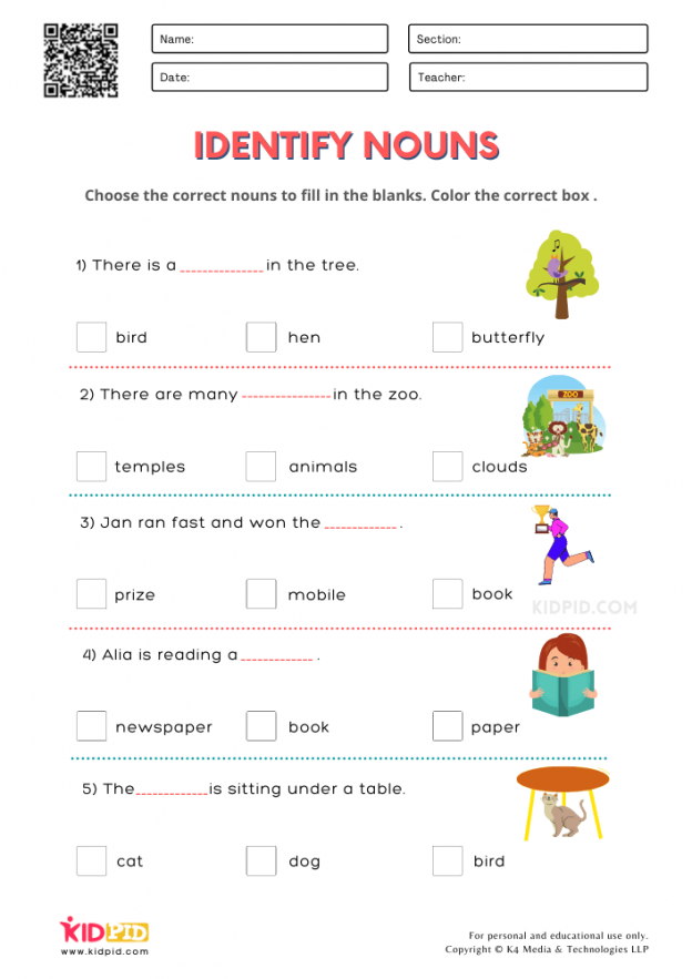 Recognizing Nouns Kindergarten Worksheet - Recognizing Nouns Worksheet