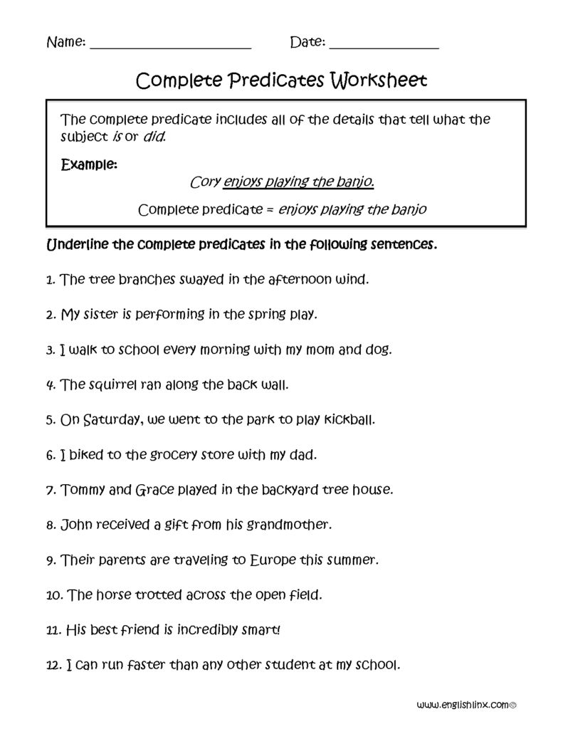 Simple And Complete Predicate Worksheet - Predicate Noun Worksheet