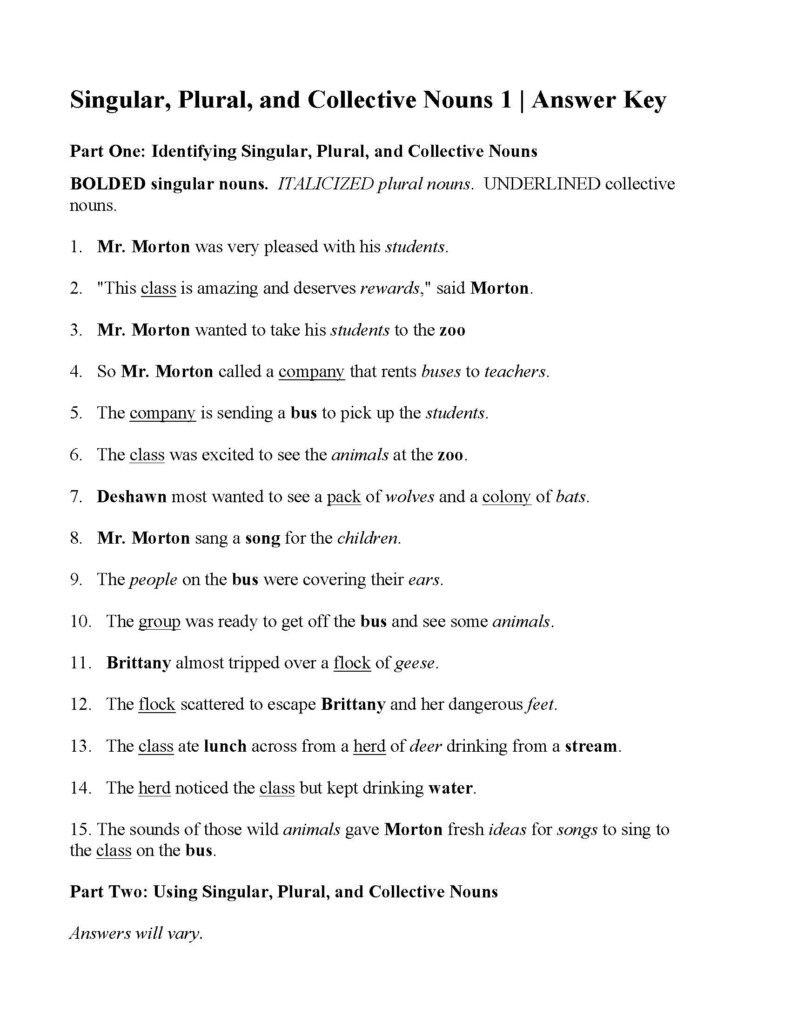 Singular Plural And Collective Nouns Worksheet Answers - Plural Nouns Worksheets With Answers