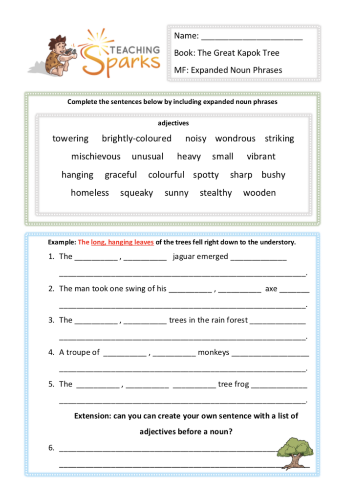 The Great Kapok Tree Lower KS2 Literacy Resources And Worksheets - Expanded Noun Phrases Worksheet Ks2