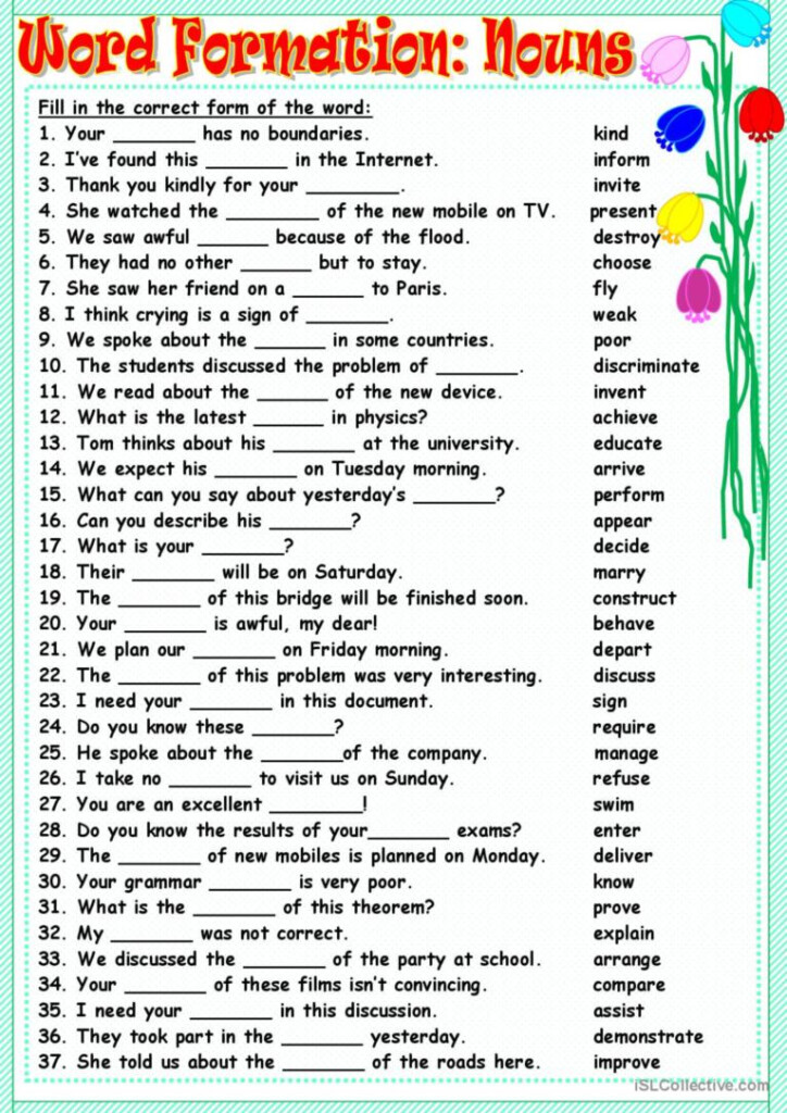 Word Formation Nouns English ESL Worksheets Pdf Doc - Noun Formation Worksheets