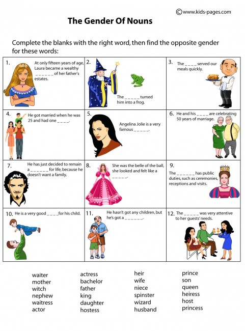 Worksheet Gender Of Nouns - Gender Nouns Worksheets