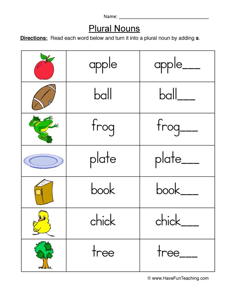 Worksheet On Plural Nouns - Plural Noun Worksheets