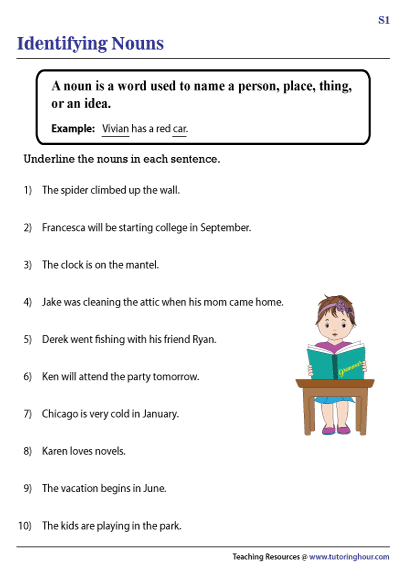 Worksheets On Identifying Nouns - Recognizing Nouns Worksheet