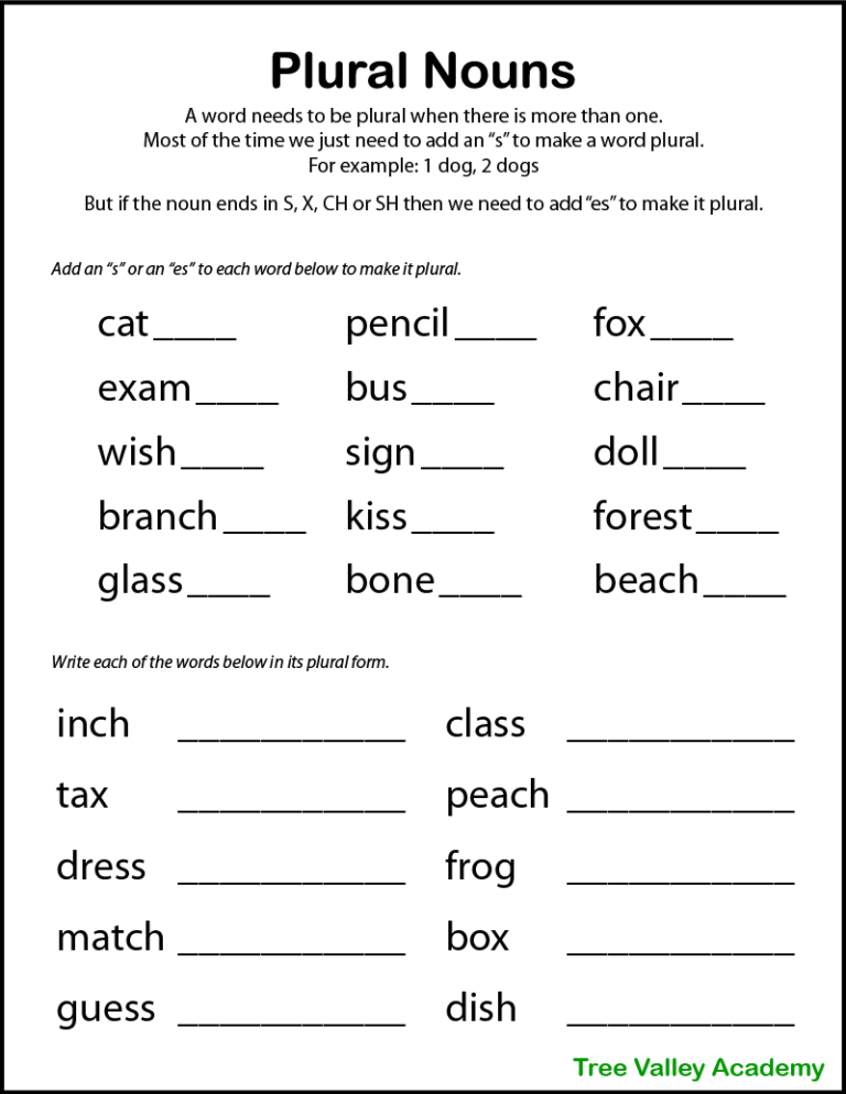 Worksheets On Plural Nouns - Free Plural Nouns Worksheets For Elementary Age