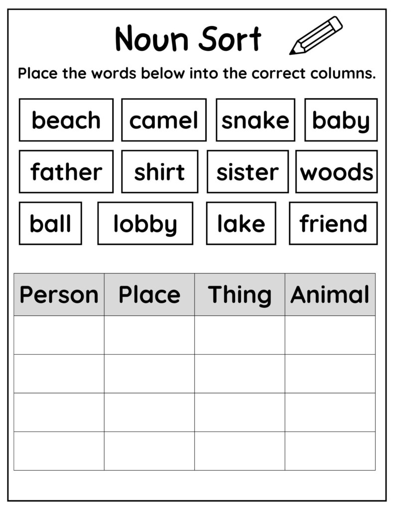 10 Printable Noun Sorting Worksheets Nouns Practice Worksheets  - Noun Worksheets 11Th Grade