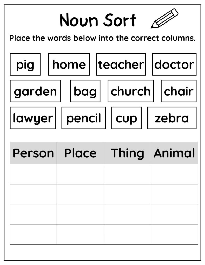 10 Printable Noun Sorting Worksheets Nouns Practice Worksheets  - Homeschool Noun Worksheets Free