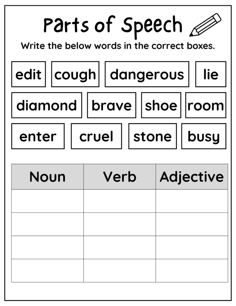 10 Printable Parts Of Speech Worksheets Printable Noun Verb Adjective  - Adjectives Verbs Nouns Worksheets Free Printable