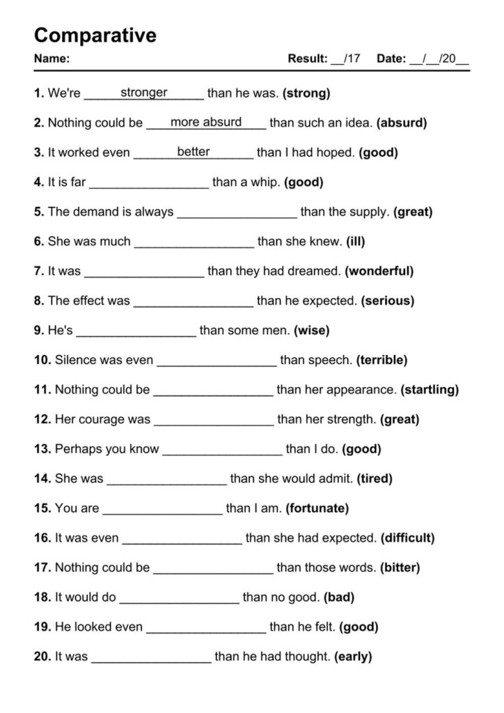 101 Printable Comparative PDF Worksheets With Answers Grammarism - Comparing Nouns Worksheets