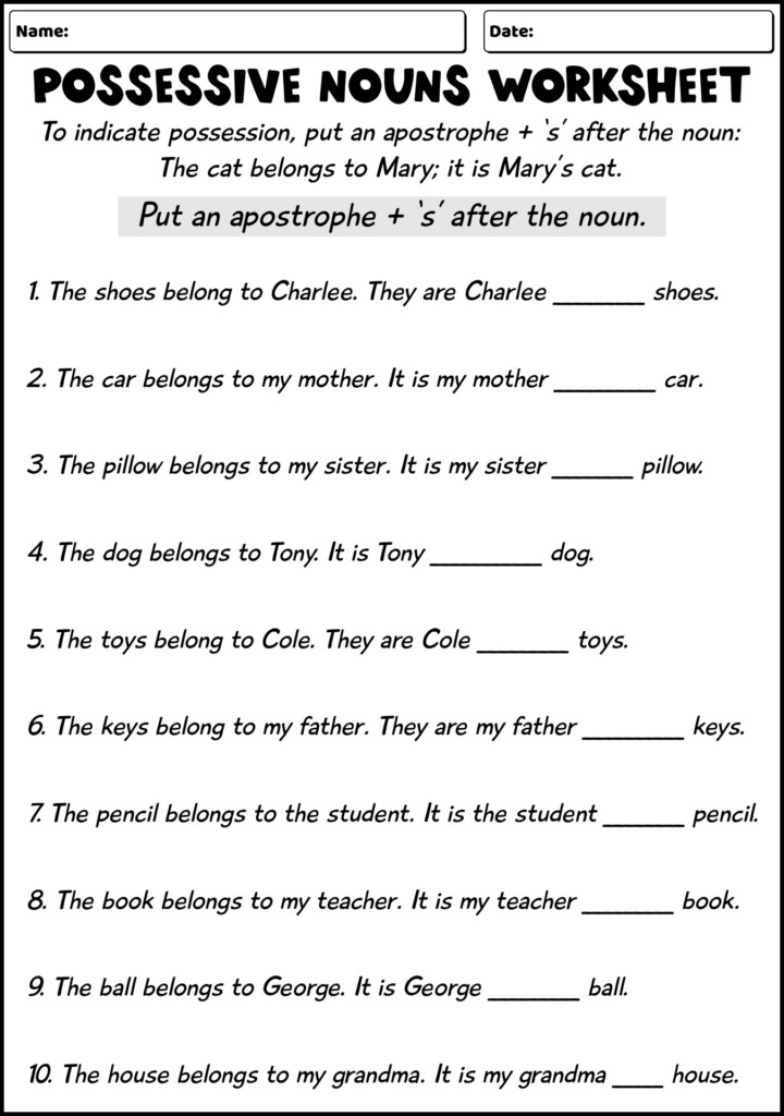 17 Free Possessive Nouns Printable Worksheets Free PDF At Worksheeto - Worksheet On Possessive Nouns.