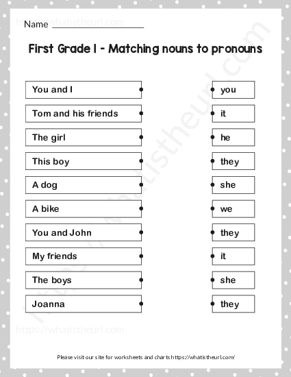 1st Grade Matching Nouns To Pronouns Worksheet Your Home Teacher - Nouns And Pronouns Worksheet 1St Grade