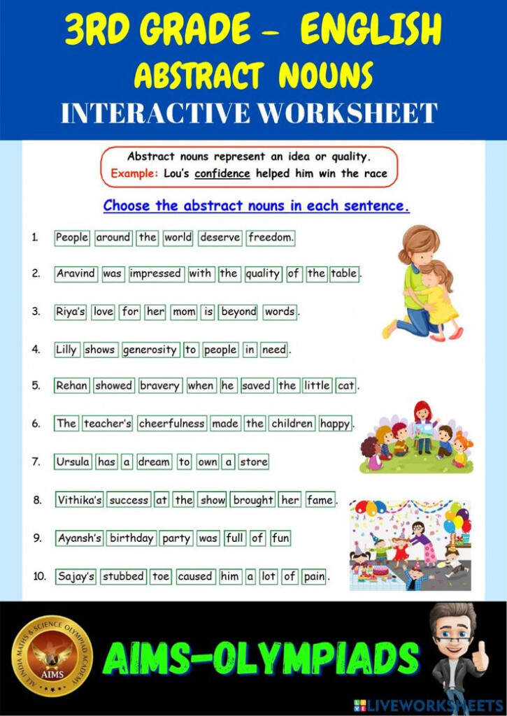 3rd Grade English Worksheets Abstract Nouns - Abstract Nouns Worksheet 3Rd Grade