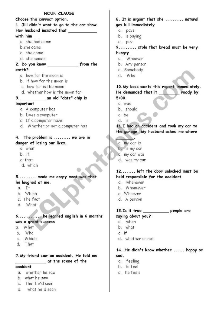 8th Grade Noun Clause Worksheet With Answers Askworksheet - Noun Clause Worksheet 8Th Grade