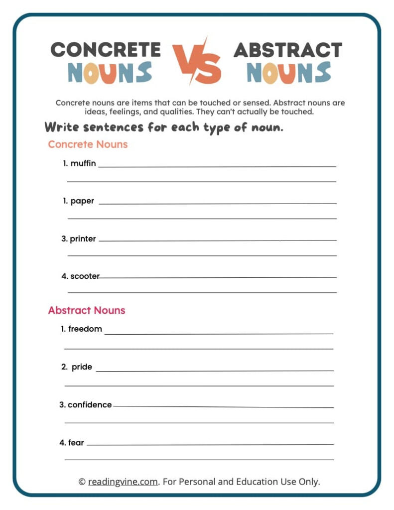 Abstract Noun Worksheets Definition And Examples ReadingVine - Abstract Nouns Multiple Worksheets