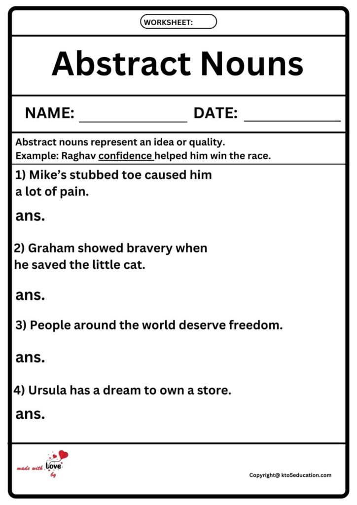 Abstract Nouns Worksheet FREE Download - Abstract Nouns Worksheets Lesson Plans