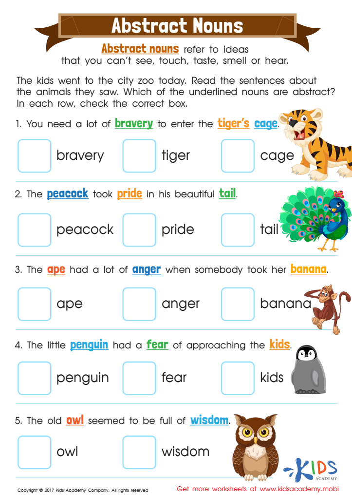 Abstract Nouns Worksheet Free Printable PDF For Kids - Abstract Noun Worksheets For Class 3