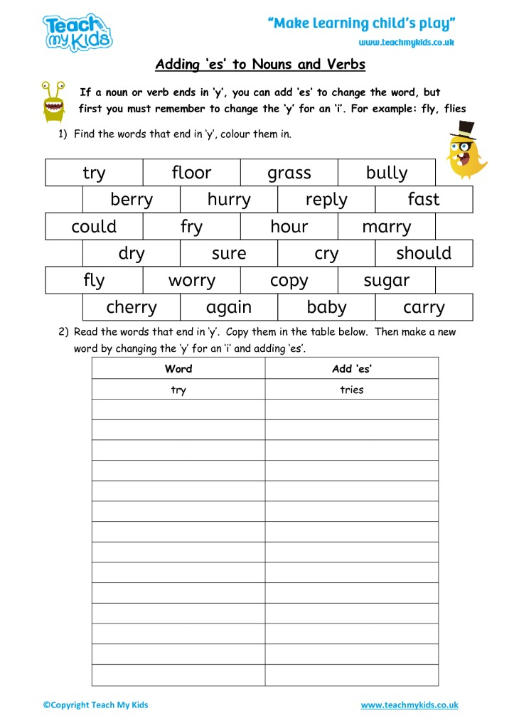 Adding es To Nouns And Verbs TMK Education - Adding Es To Nouns And Verbs Ending In Y Worksheet