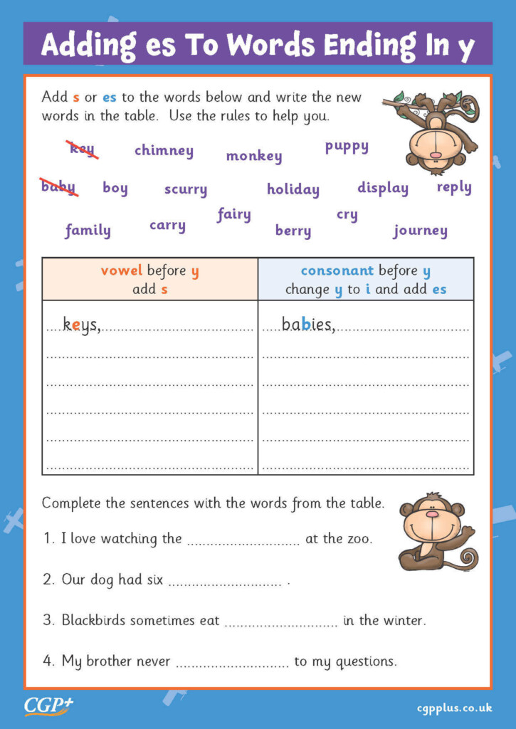 Adding Es To Words Ending In Y Year 2 CGP Plus - Adding Es To Nouns And Verbs Ending In Y Worksheet