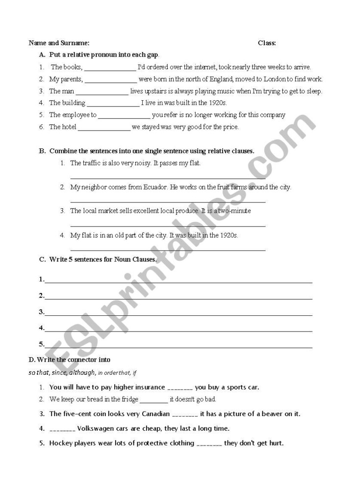 Adjective Noun And Adverb Clauses Quiz ESL Worksheet By Husnu474 - Noun Clause Adverb Clause And Adjective Clause Worksheet