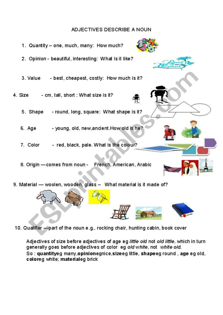 Adjectives Describing Nouns Worksheets - Adjectives Describing Nouns Worksheets