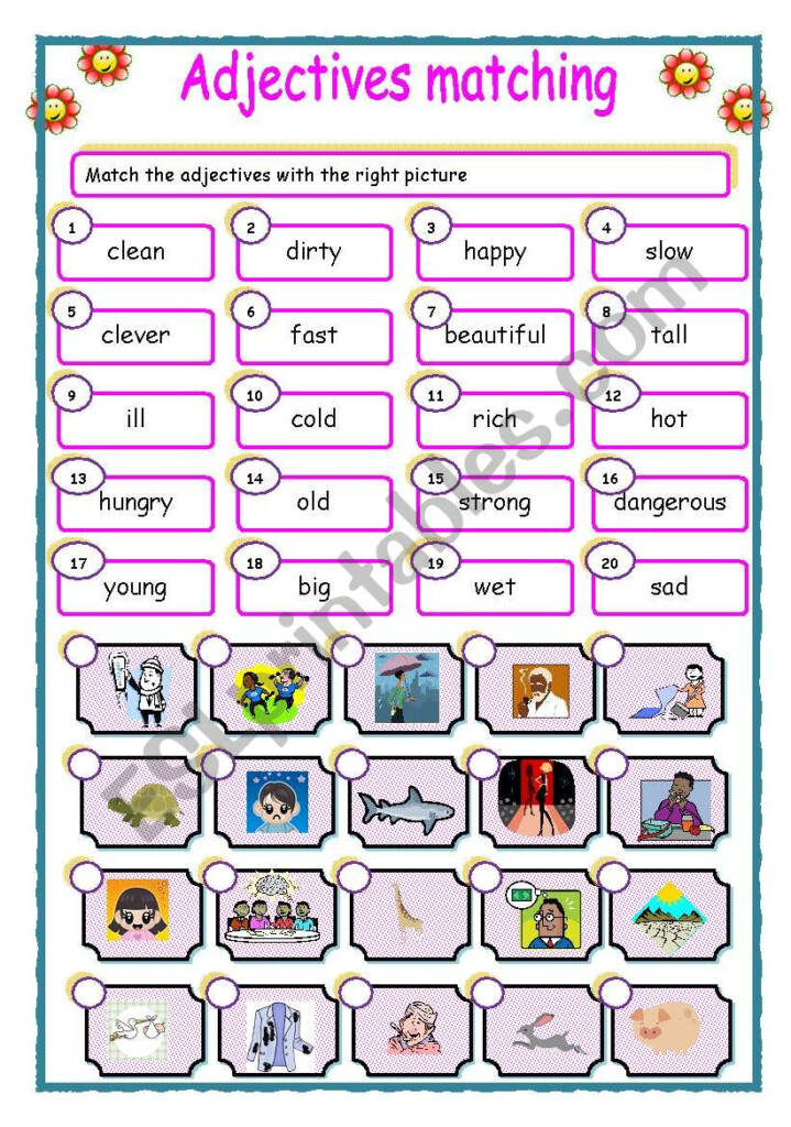 Adjectives matching ESL Worksheet By Matejka5 - Matching Adjectives To Nouns Worksheets