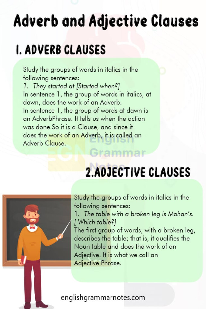 Adverb Adjective Noun Clauses English Grammar Notes - Noun Clause Adverb Clause And Adjective Clause Worksheet