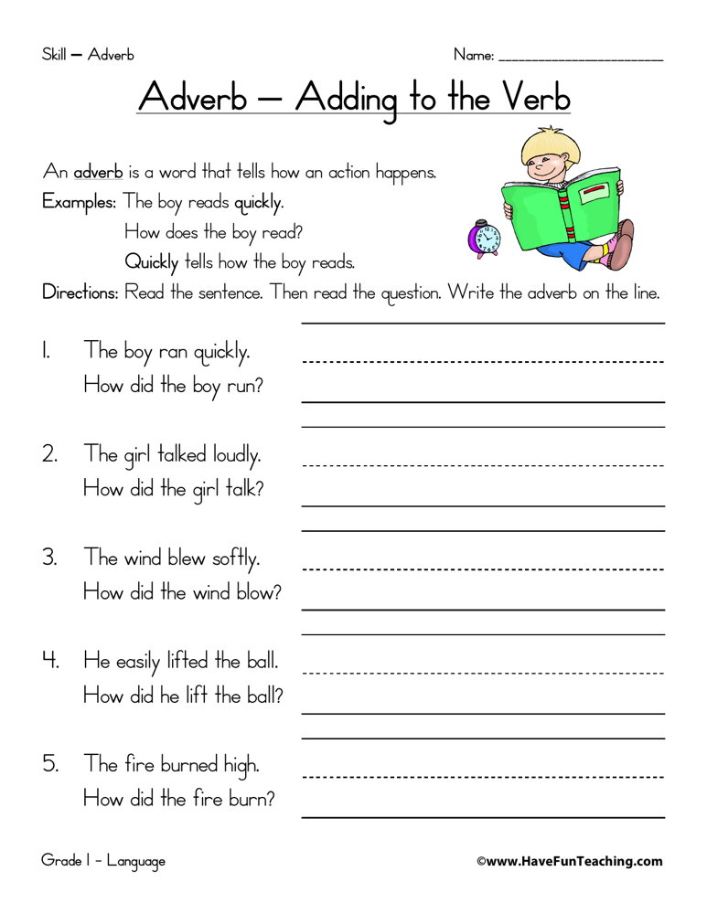 Adverb How Worksheet Have Fun Teaching - Noun Verb Adverb Worksheets