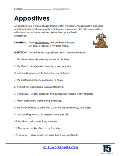 Appositives Worksheets 15 Worksheets - Appositive Noun Worksheet