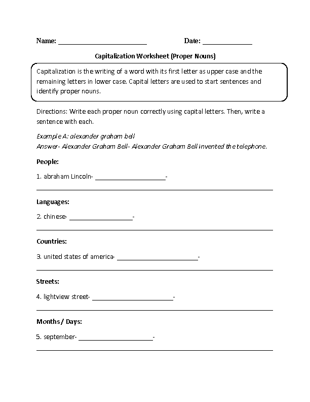 Capitalization Worksheets Capitalization Of Proper Nouns Worksheet - Capital Letters For Proper Nouns Worksheet Ks1