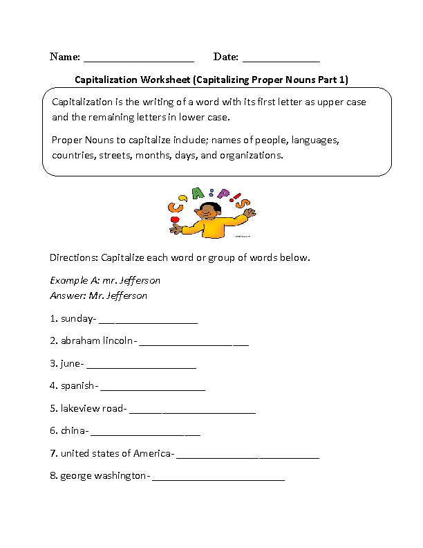 Capitalization Worksheets Capitalizing Proper Noun Worksheet - Capitalizing Proper Nouns And Adjectives Worksheet Answers