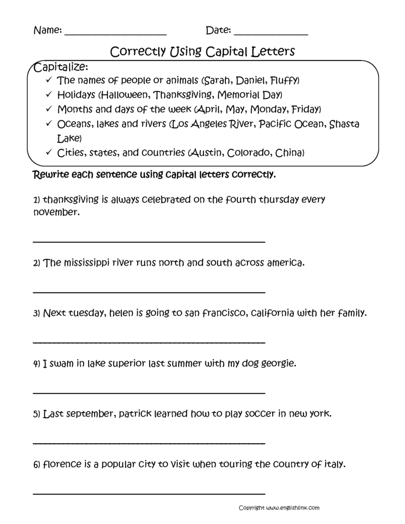 Capitalization Worksheets Pdf With Answers - Capital Nouns Worksheet