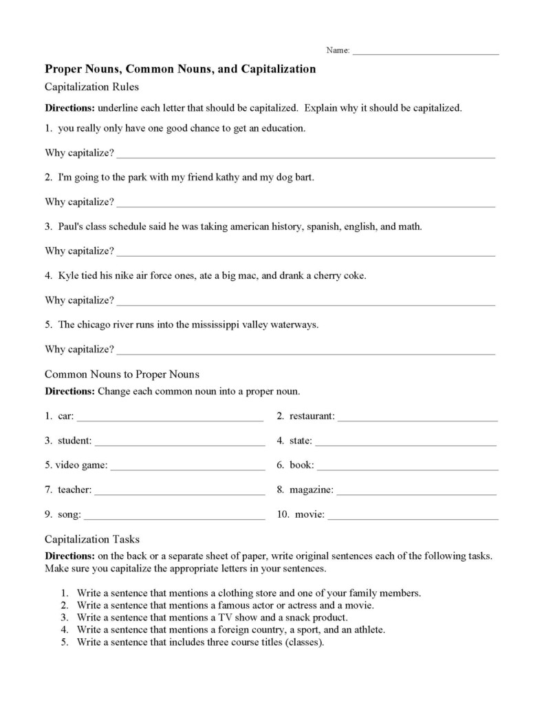 Capitalizing Proper Nouns Worksheets - Capitalizing Proper Nouns Worksheet Pdf