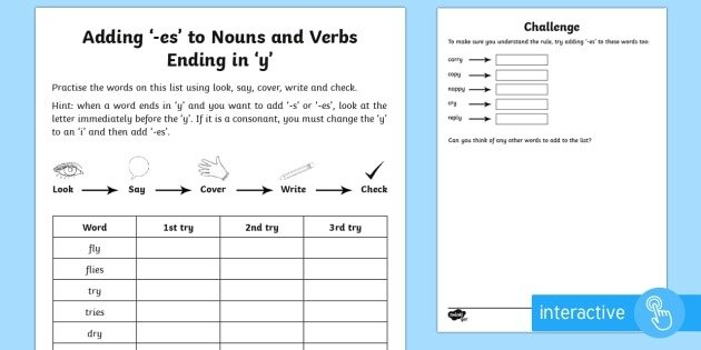 Change Y To Ies Worksheets - Change Nouns Ending In Y To Ies Worksheet