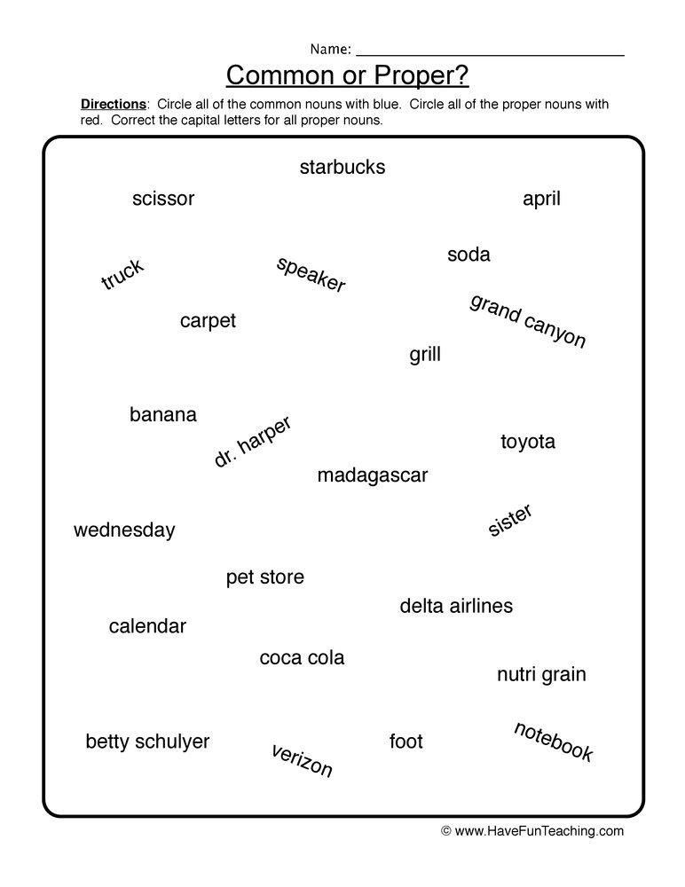 Circle Common Or Proper Nouns Worksheet By Teach Simple - Circle Noun Worksheet