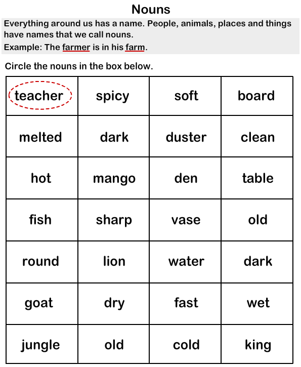 Circle Noun Worksheet For Class 1 - Circle The Proper Noun Worksheet For Class 1